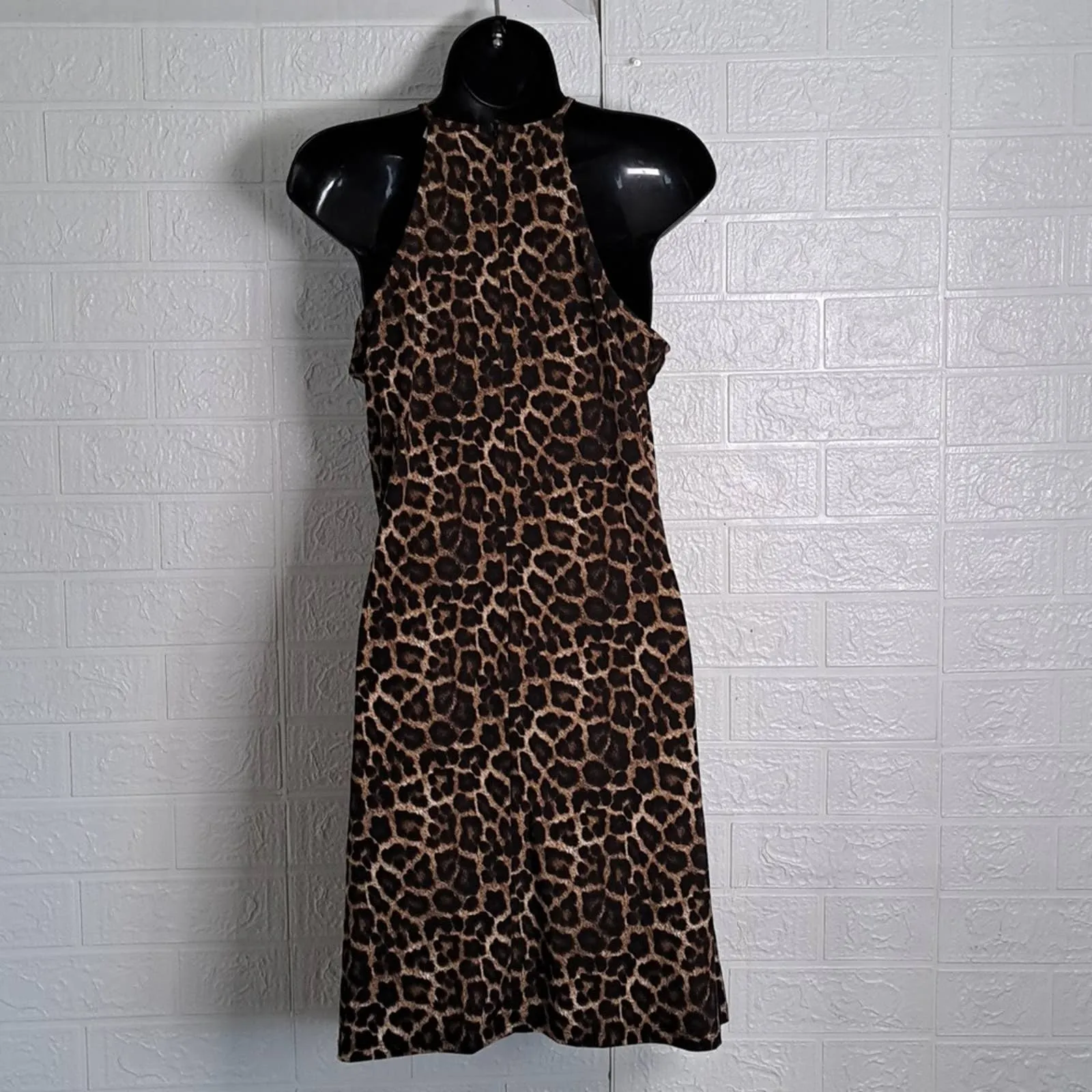 MICHAEL Michael Kors Leopard Print Halter Dress in Caramel Small