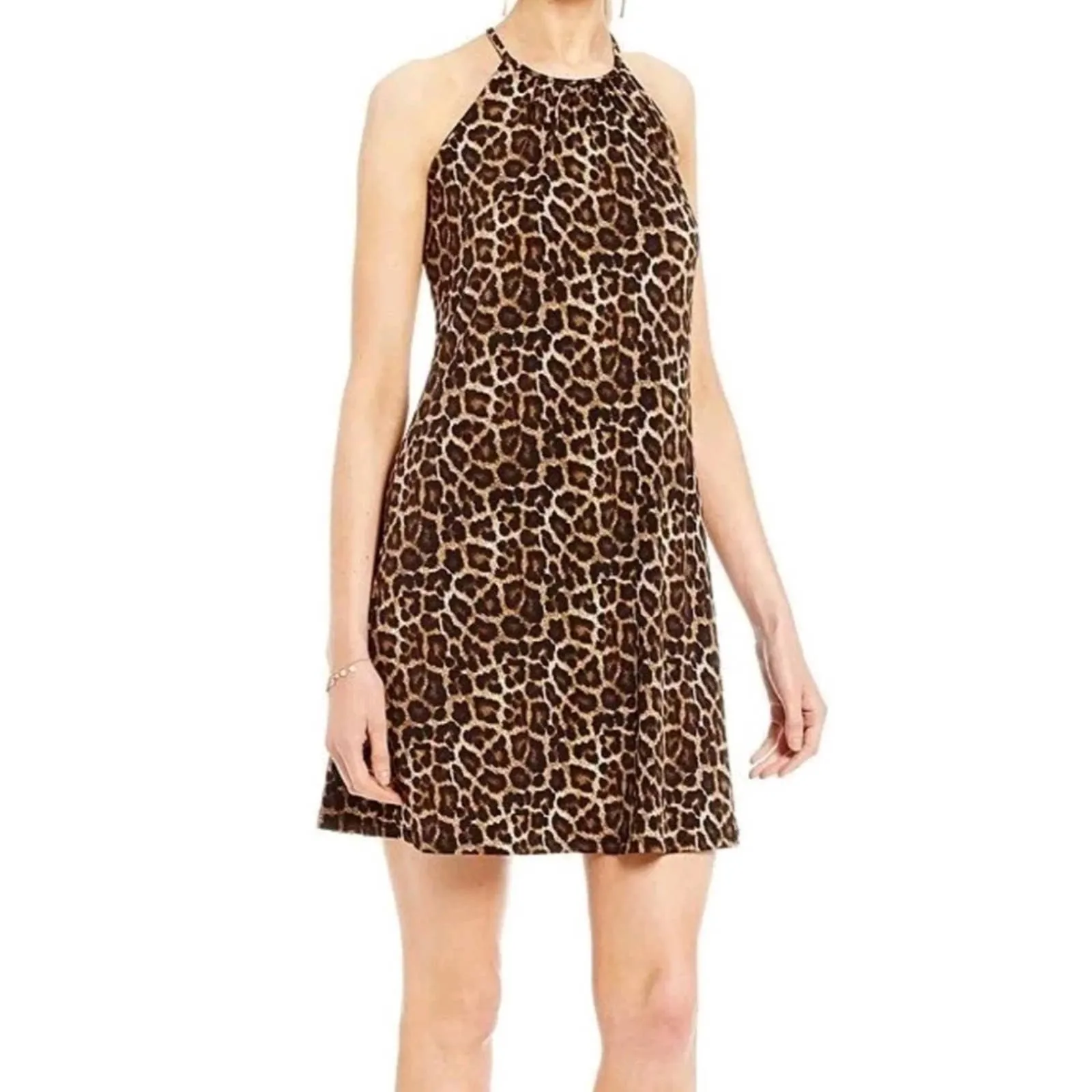 MICHAEL Michael Kors Leopard Print Halter Dress in Caramel Small