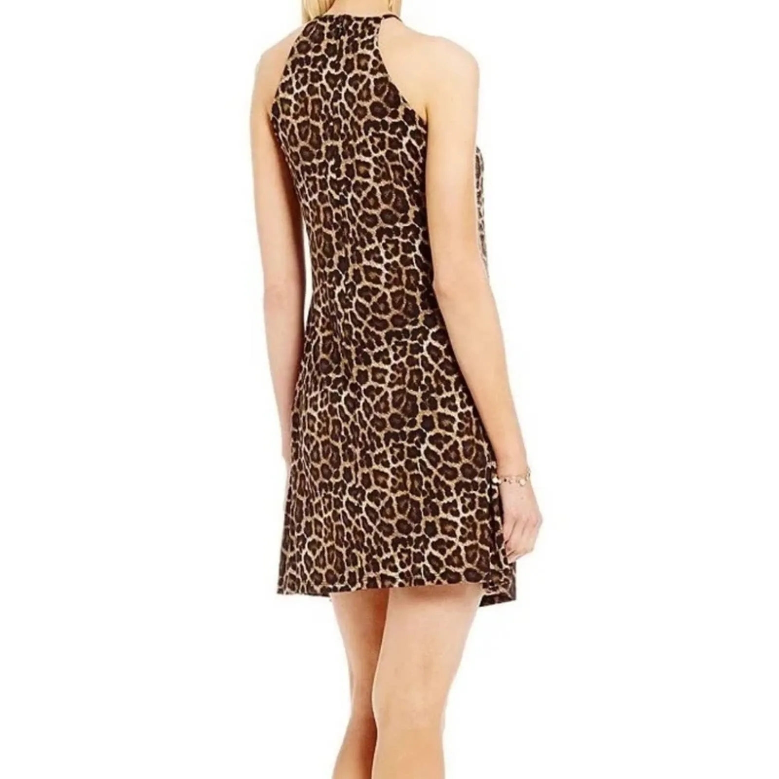 MICHAEL Michael Kors Leopard Print Halter Dress in Caramel Small