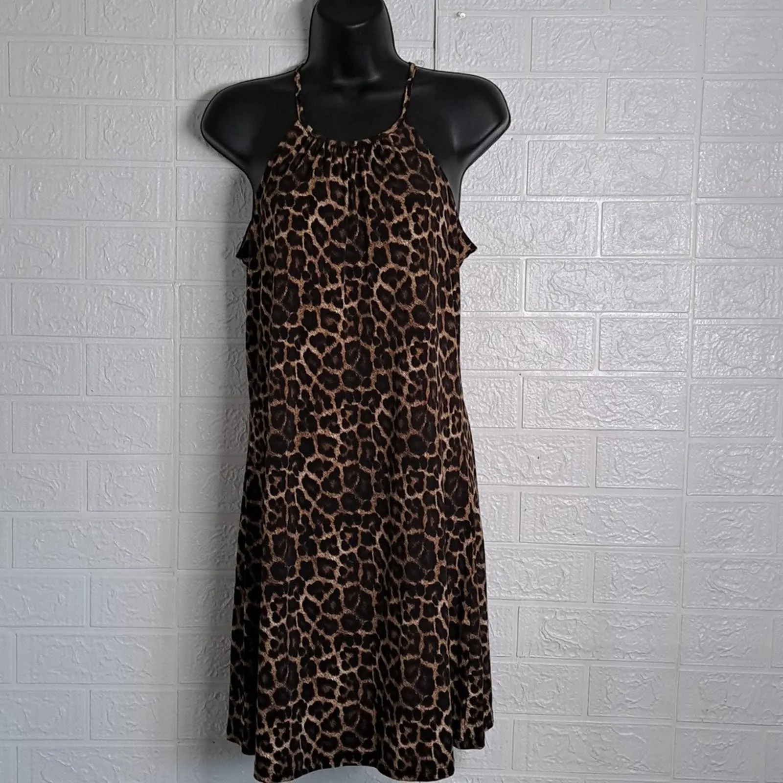 MICHAEL Michael Kors Leopard Print Halter Dress in Caramel Small