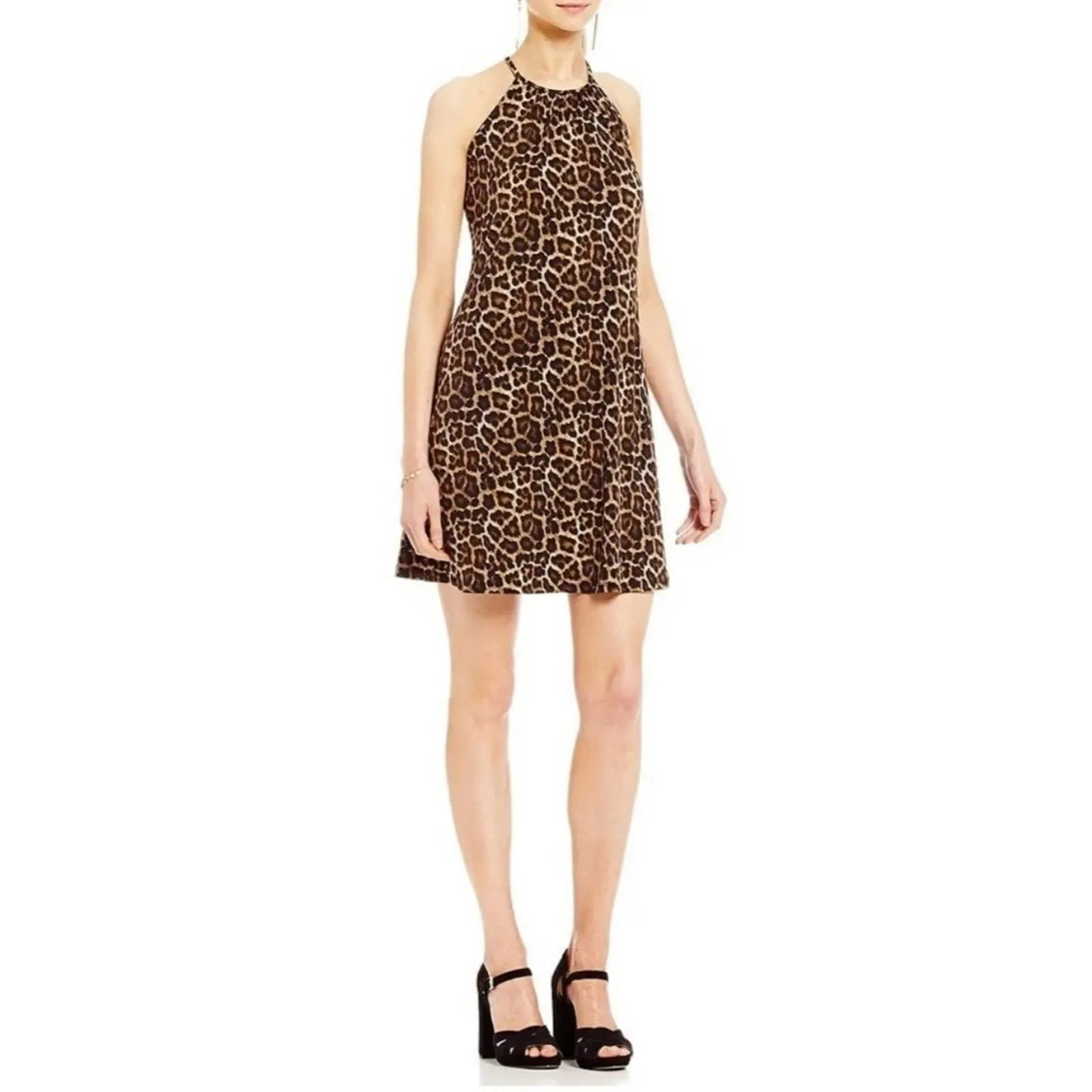 MICHAEL Michael Kors Leopard Print Halter Dress in Caramel Small