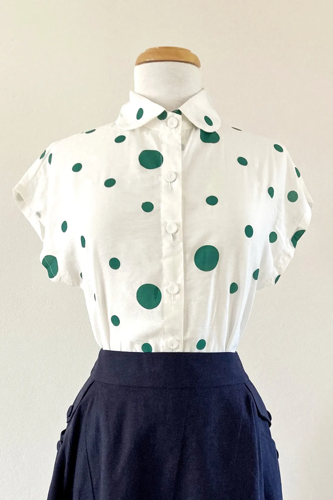 Minki Cream & Green Polka Dots Blouse