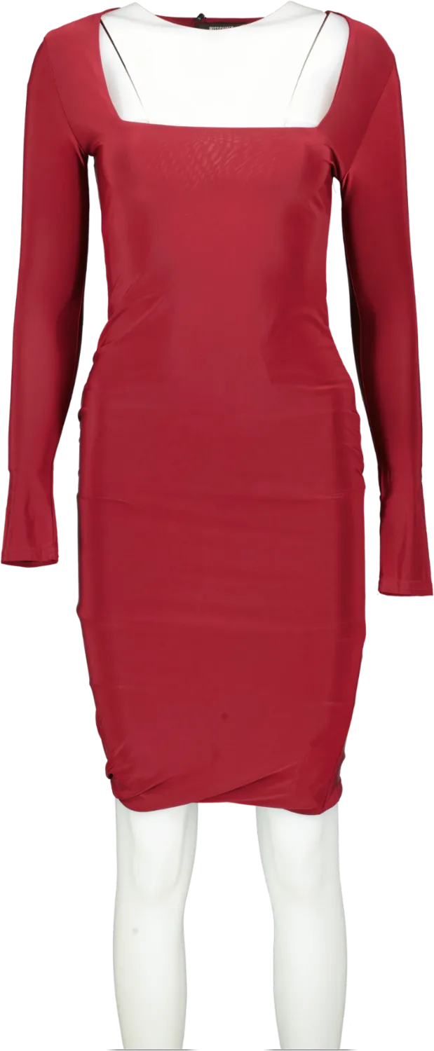 Missguided Red Shape Burgundy Slinky Panelled Long Sleeve Midi Dress Bnwt UK 10