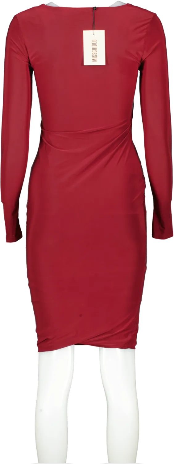 Missguided Red Shape Burgundy Slinky Panelled Long Sleeve Midi Dress Bnwt UK 10