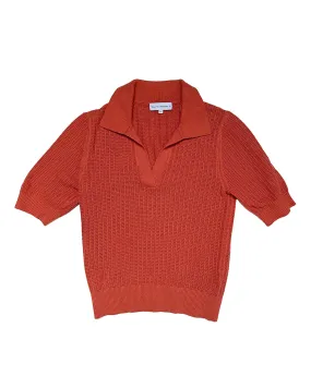 Organic Cotton Cashmere Mesh Polo Top (Clementine)