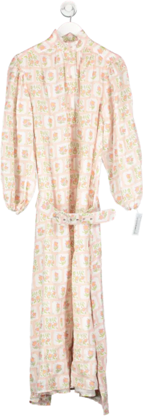 Palm Noosa Beige Premium Linen Noddy Dress In Floral UK 6