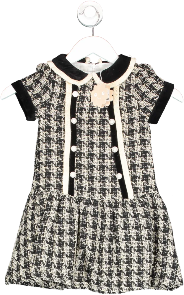 Patachou Black Houndstooth Tweed Dress With Pearl Buttons Bnwt 5 Years