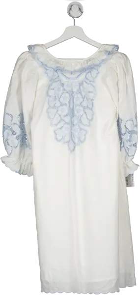 Petite Amalie White Teen Girls Embroidered Dress With Frill Collar And Cuffs 16 Years