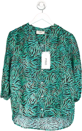 PYRUS Green Solace Printed Silk Blouse Geo Animal UK S