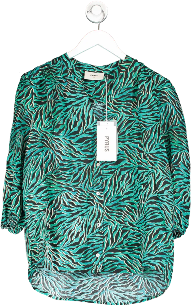 PYRUS Green Solace Printed Silk Blouse Geo Animal UK S