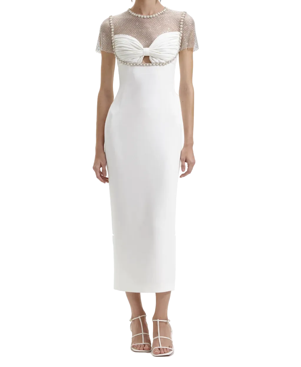 Self-Portrait White Diamante Crepe Midi Dress BNWT UK 6