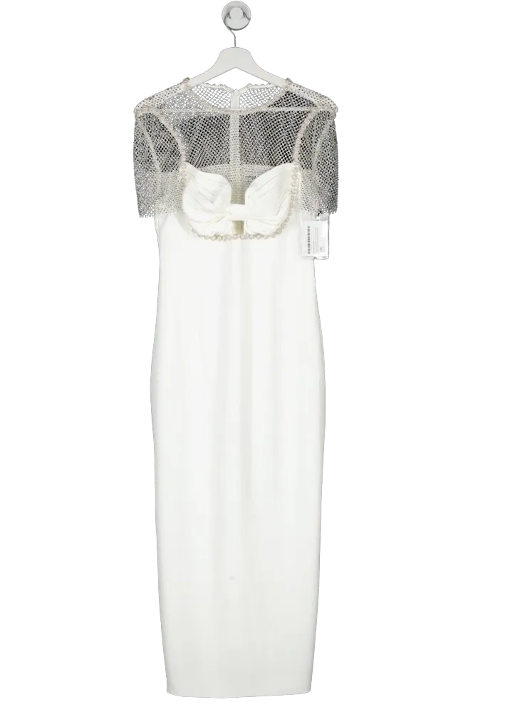 Self-Portrait White Diamante Crepe Midi Dress BNWT UK 6