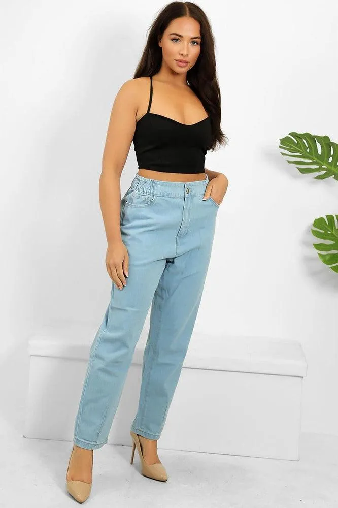 Sky Blue Denim Elastic Waist To Back Jeans