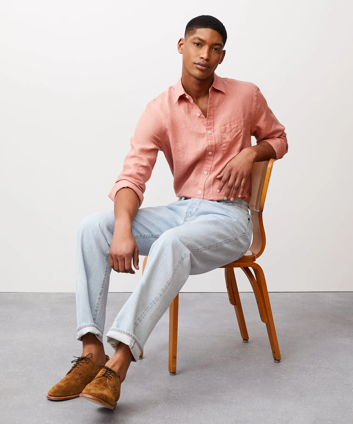 Slim Fit Sea Soft Irish Linen Shirt in Dark Coral