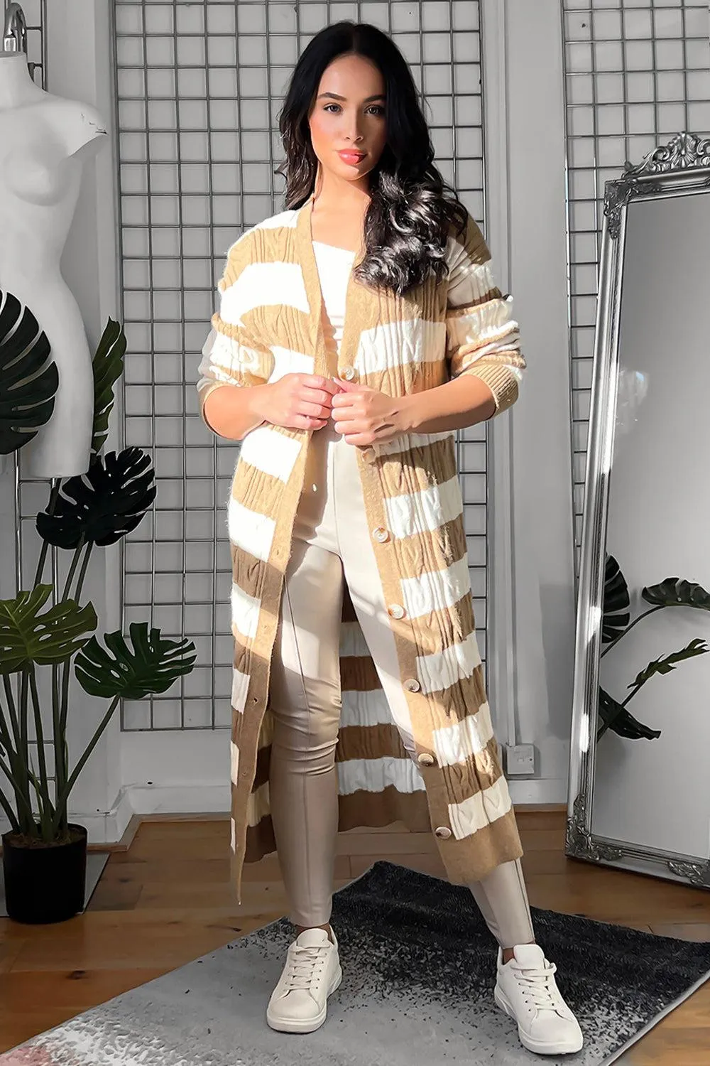 Soft Stripy Knit Midi Cardigan