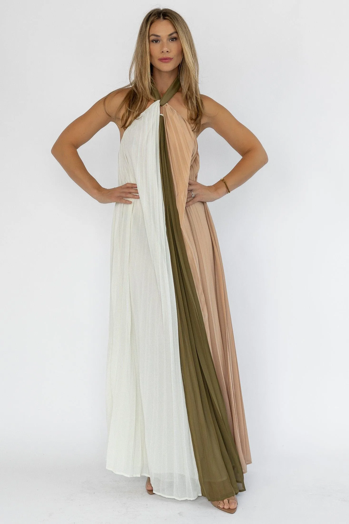 Sorin Olive Color Block Maxi Dress