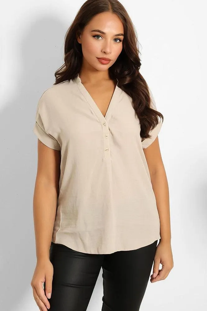 Stone Button V-Neck Blouse