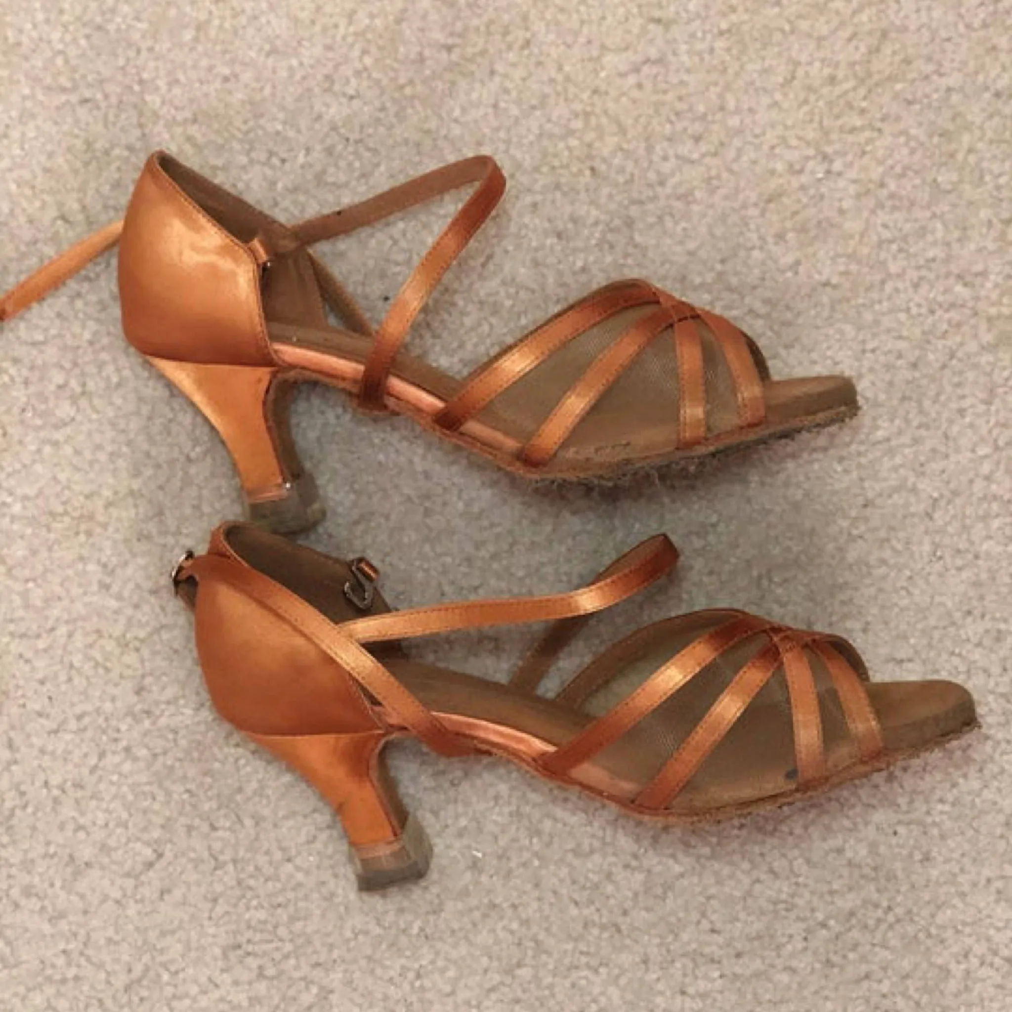 Strappy Tan Satin Latin Dance Shoes