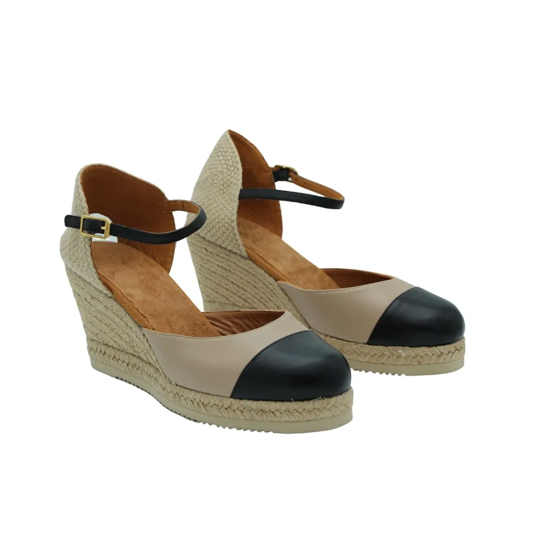 UNISA  Camel and Black Leather Espadrille CAVA