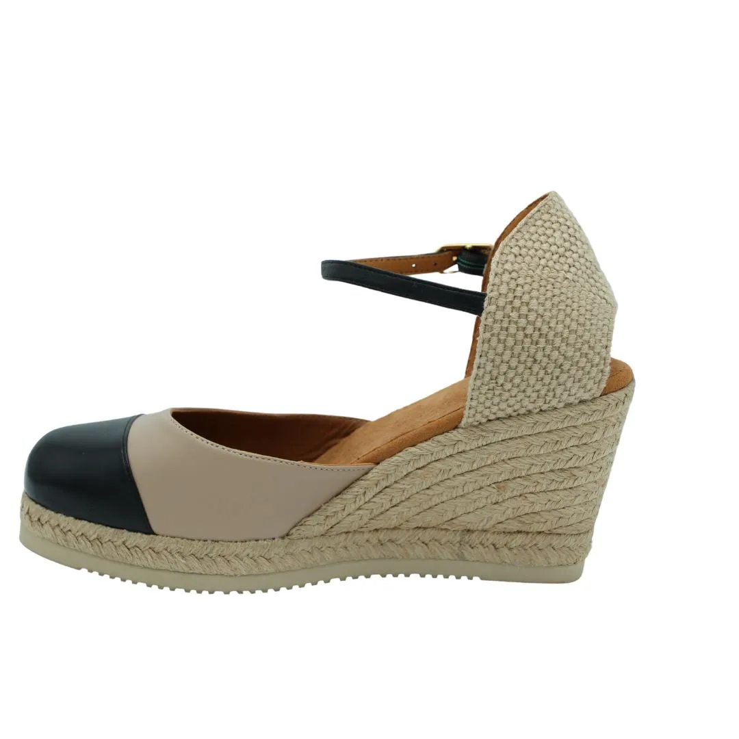 UNISA  Camel and Black Leather Espadrille CAVA