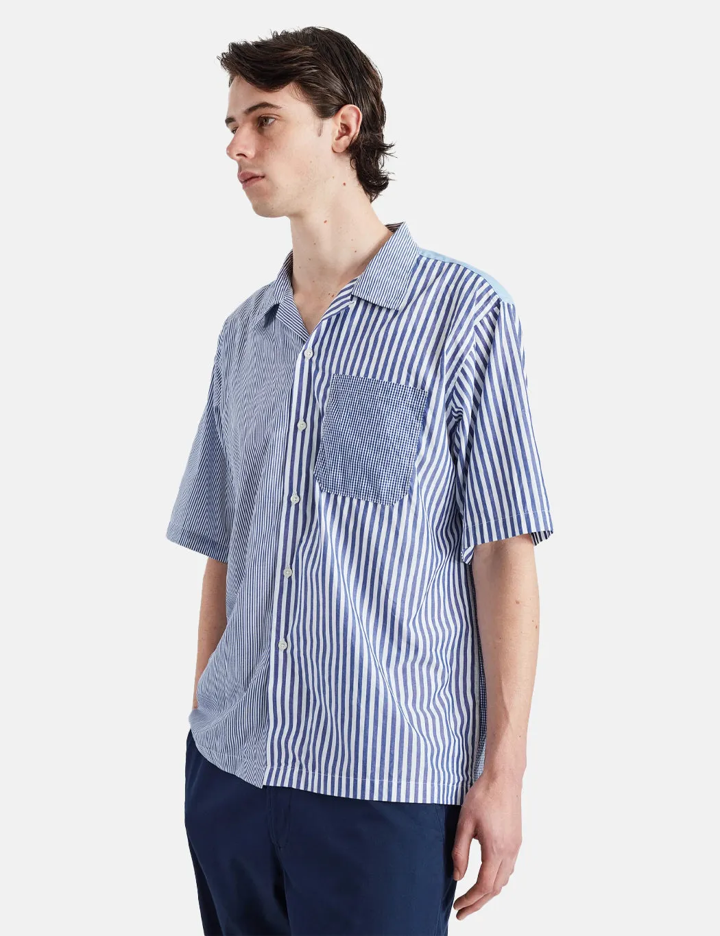 Universal Works Camp Short Sleeve Shirt - Blue Stripe