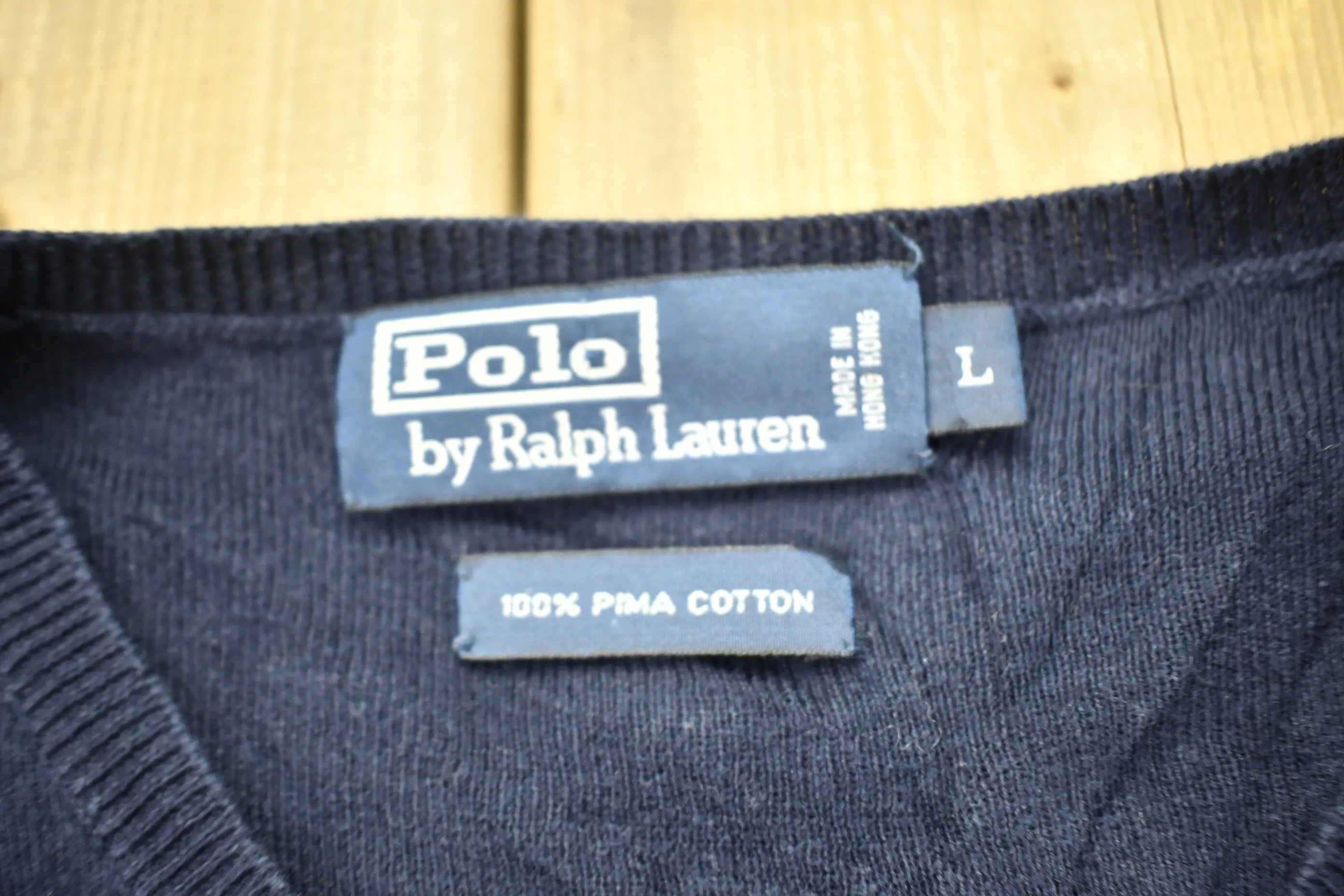 Vintage 1990s Polo Ralph Lauren Navy Blue V-neck Knit Sweatshirt / 90s Crewneck / Small Pony / Streetwear / Vintage Polo