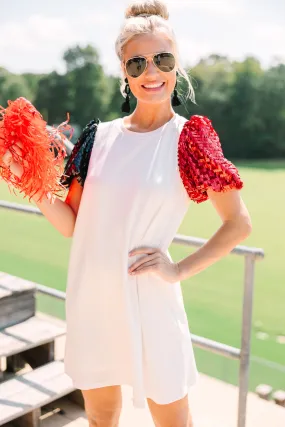 Walk On Red Sequin Puff Sleeve Dress