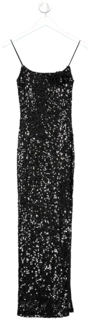 White Fox Black Sequin Maxi Dress UK XS