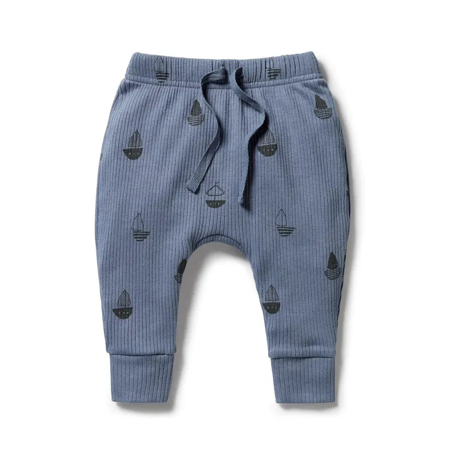 Wilson & Frenchy - Organic Ribbed Slouch Pants with Billie Boats Print